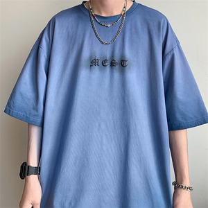 新款短袖港风模特潮牌纯手感落肩宽松胖子T恤TC3127-P33控48图片
