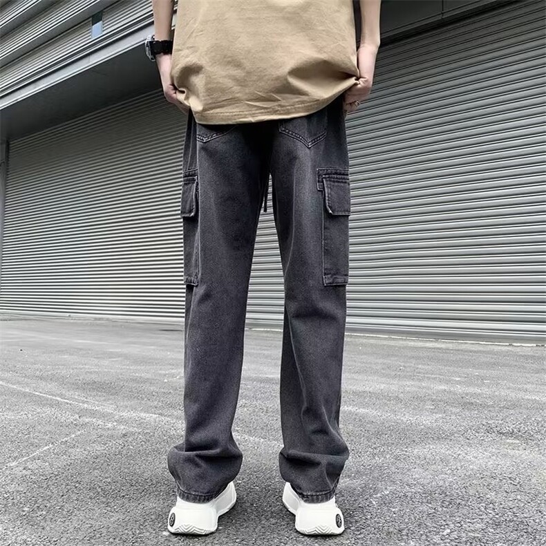 美式复古vibe裤子高街工装牛仔裤男款宽松直筒hiphop多口袋阔腿裤,男装牛仔裤,星座601-2
