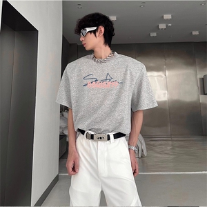 抖音得物供货210克现货宽松纯棉美式潮牌印花落肩袖纯棉T恤AT2167图片