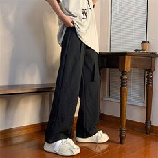 潮牌春秋季薄款华夫格系带纯色长裤男女直筒宽松休闲裤K89/P44，男装休闲裤，星座506
