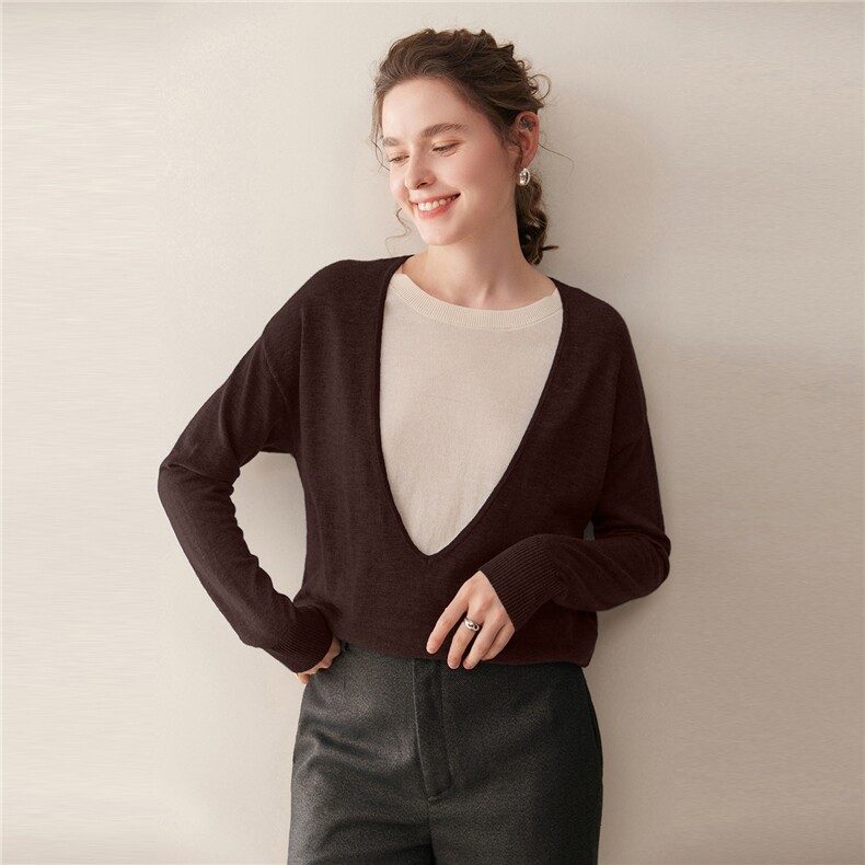 秋季新款羊毛假两件v领套头上衣时尚百搭，女装羊毛衫，庆大羊绒