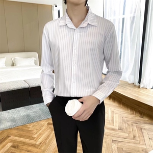 男春季衬衫港风日系长袖条纹衬衫CT4P37图片