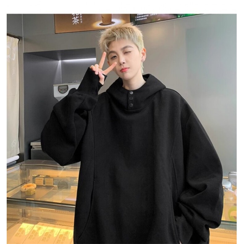 重磅连帽纽扣装饰卫衣男女春秋款复古纯色上衣长袖外套W13Y/P50,女装短外套,星座506