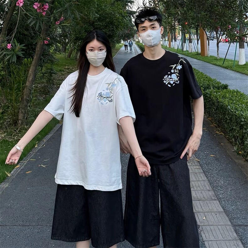 万针全刺绣解构设计260克重磅双纱纯棉高品质美式高街短袖T恤特35,男装T恤,电商A486