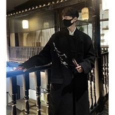 秋冬立领刺绣毛呢大衣男中长款新中式潮流风衣外套812-F633-P138，男装风衣，星座812
