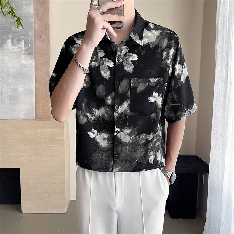 轻熟风~夏季冰丝垂感中袖衬衫C305/P40,男装衬衫,电商B331