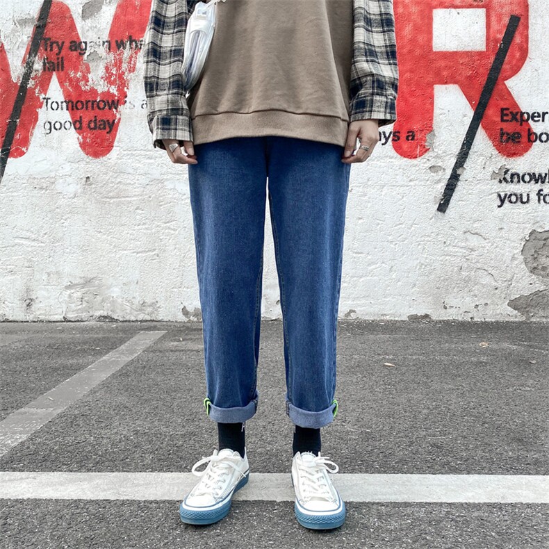 2021年港风春季新款男裤牛仔宽松阔腿简约休闲裤n,男装牛仔裤,星座1013-1