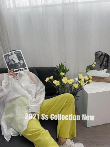 水洗纯棉高腰拖地裤，女装，G