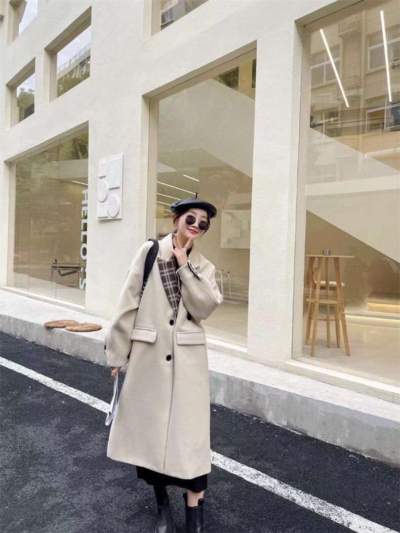 格纹拼接长款毛呢大衣，其它，Balance Studio