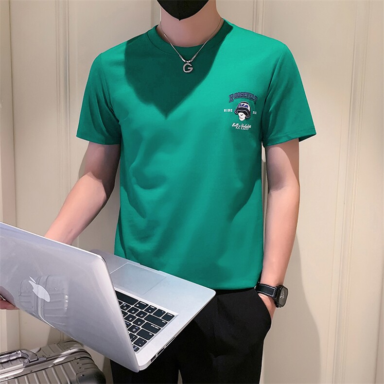 B353339P48绿色会小伙2023年夏季新款字母印花男短袖上衣T恤,男装T恤,电商B353