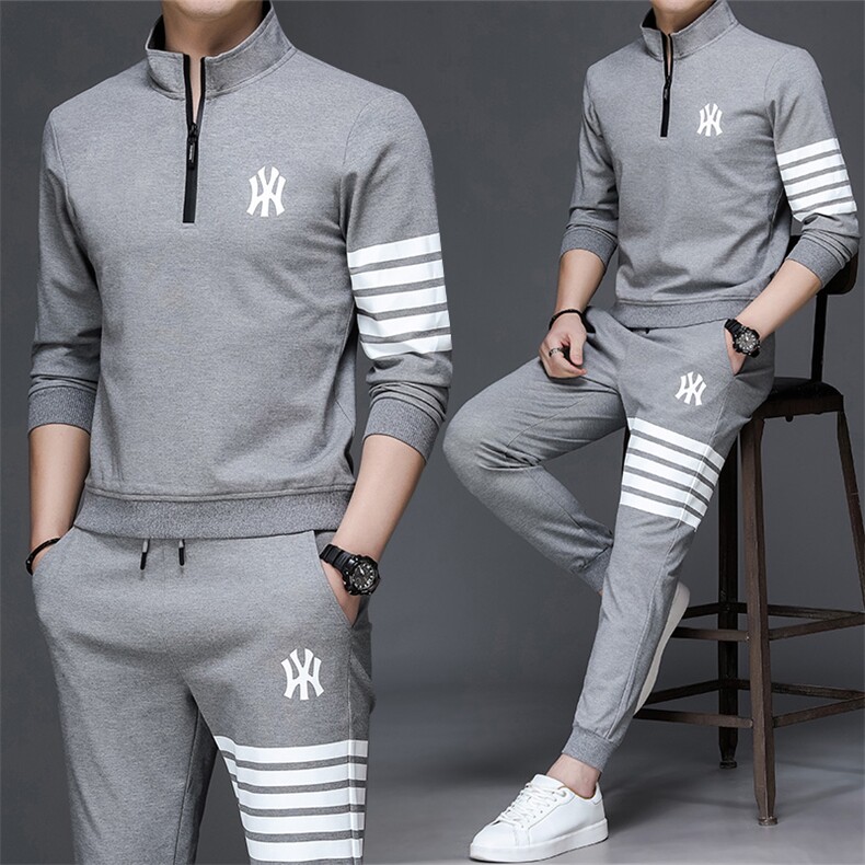 男士刺绣卫衣套装春秋季两件套翻领套头商务休闲服中年运动套装,男装休闲套装,电商B212（原钱塘6029）
