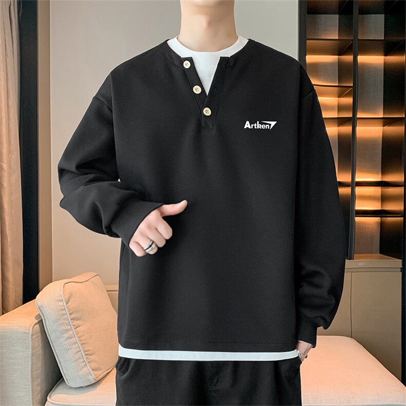假两件卫衣亨利领t恤男款cleanfit美式复古长袖WY0553-P50,男装T恤,星座308B-2