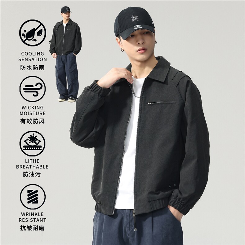 【限价269】秋新款工装翻领简约外套男纯色潮牌痞帅夹克商务休闲图片