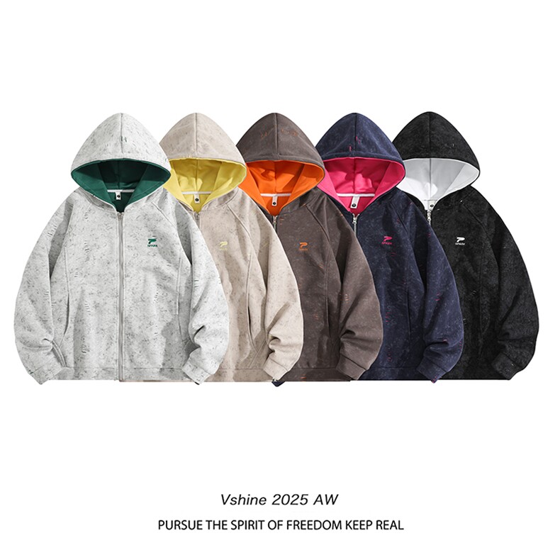 白底图破洞撞色连帽拉链卫衣刺绣外套A3673p78，女装短外套，四季星座1118-1