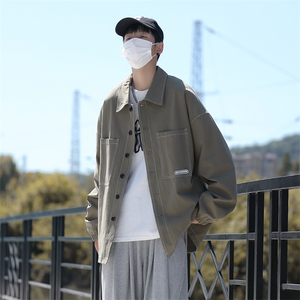 男夹克衫工装风翻领百搭休闲贴标外套学生衣服潮JK031-P48,江之岛盾子衣服搭配图片