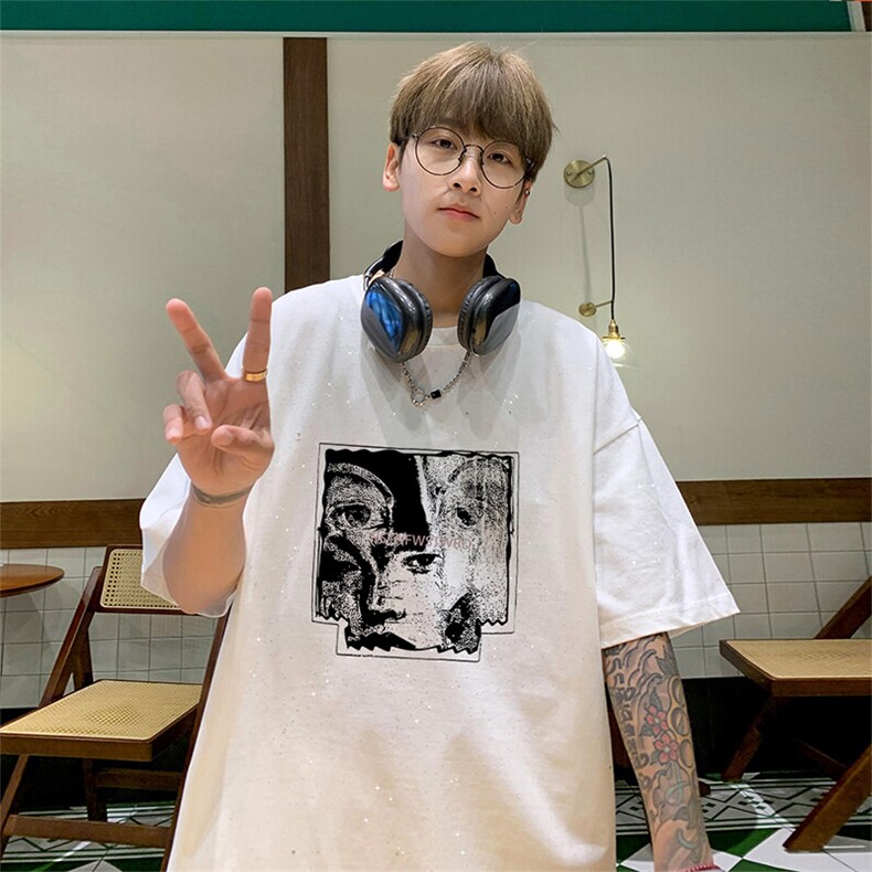 可48小时发货支持抖音得物来样二开美式满天星亮片短袖T恤MTX657,男装T恤,电商A486-1