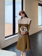 带披肩净色加厚连衣裙，女装连衣裙，安玖拉