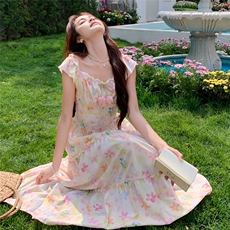 【夏日度假风】温柔甜美显瘦法式碎花连衣长裙A229-1-P125-k185，女装连衣裙，2D148