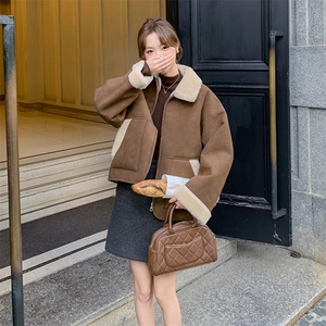 咖色皮毛一体羊羔毛外套韩系甜酷加绒棉服6087P190K278图片