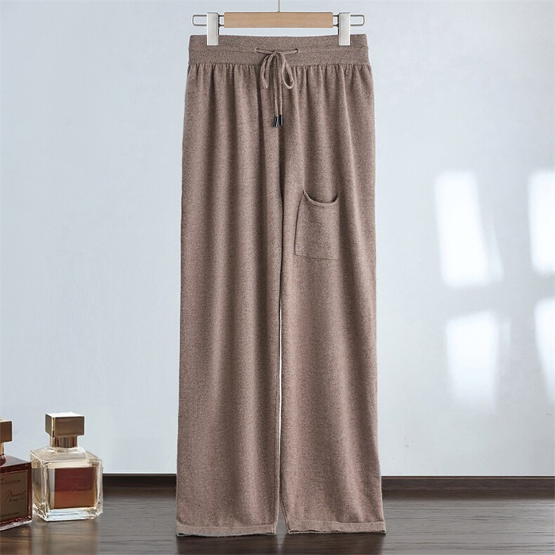 25年秋冬新款女士加前兜系绳羊绒阔腿裤外穿时尚百搭，女装休闲裤，达齐羊绒