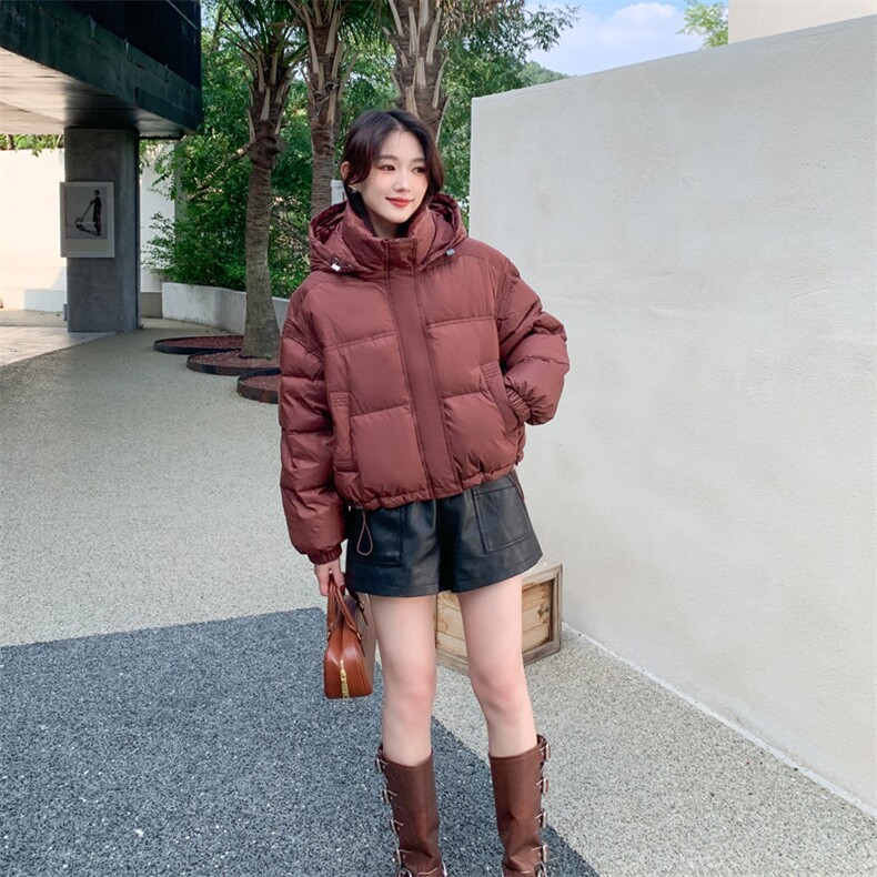 90%白鸭绒羽绒服2024冬季新款韩版短款立领连帽羽绒服外套女,女装羽绒服,美沁