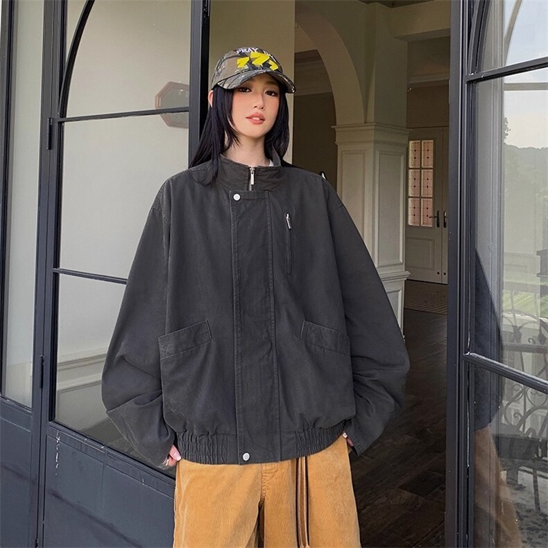 得物二开美式复古立领飞行员夹克男款情侣装工装外套JK1288-P85，男装夹克，星座1103-3