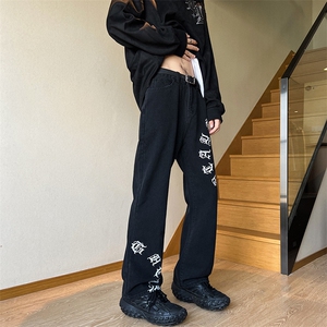 现货春夏美式微喇叭vibe梵文牛仔裤嘻哈宽松百搭休闲裤男K606-P35图片