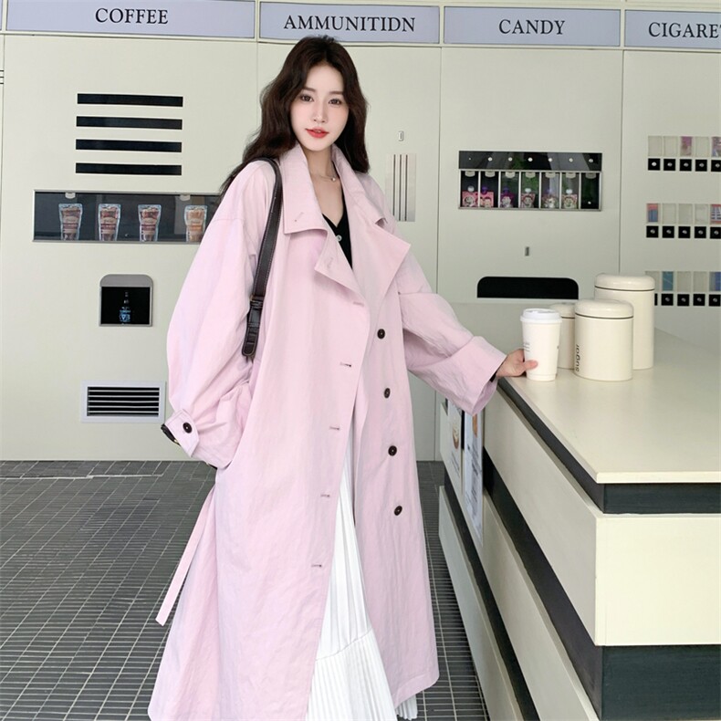 多巴胺甜美粉色长款风衣外套女春秋2025新款英伦风气质感超火大衣,女装风衣,2C372