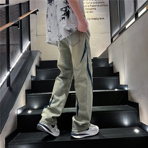 美式黄泥破洞牛仔裤男夏季直筒痞帅阔腿裤子高街vibe潮牌JN68-p45图片