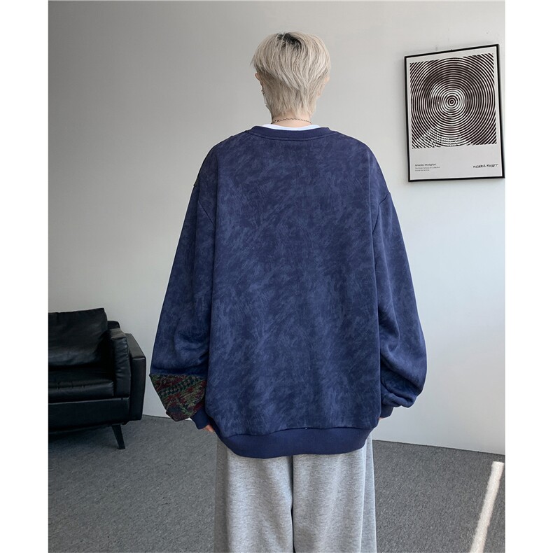 现货WY10169-特P50新中式重磅圆领拼接长袖套头上衣大码卫衣外套,女装短外套,电商A059