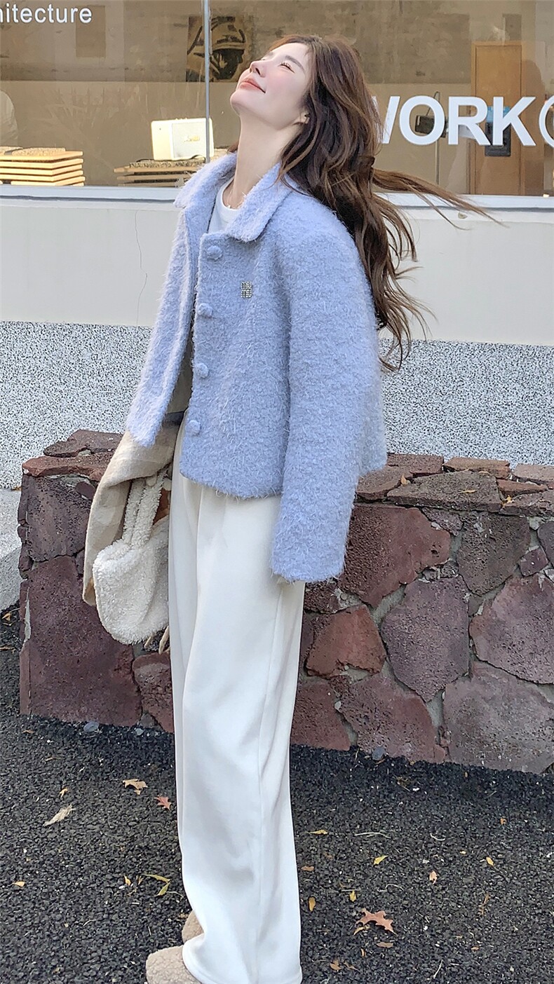 韩版宽松加羽绒小香风粗花呢短款外套2025秋冬新款女时尚上衣潮,女装毛呢外套,2C087