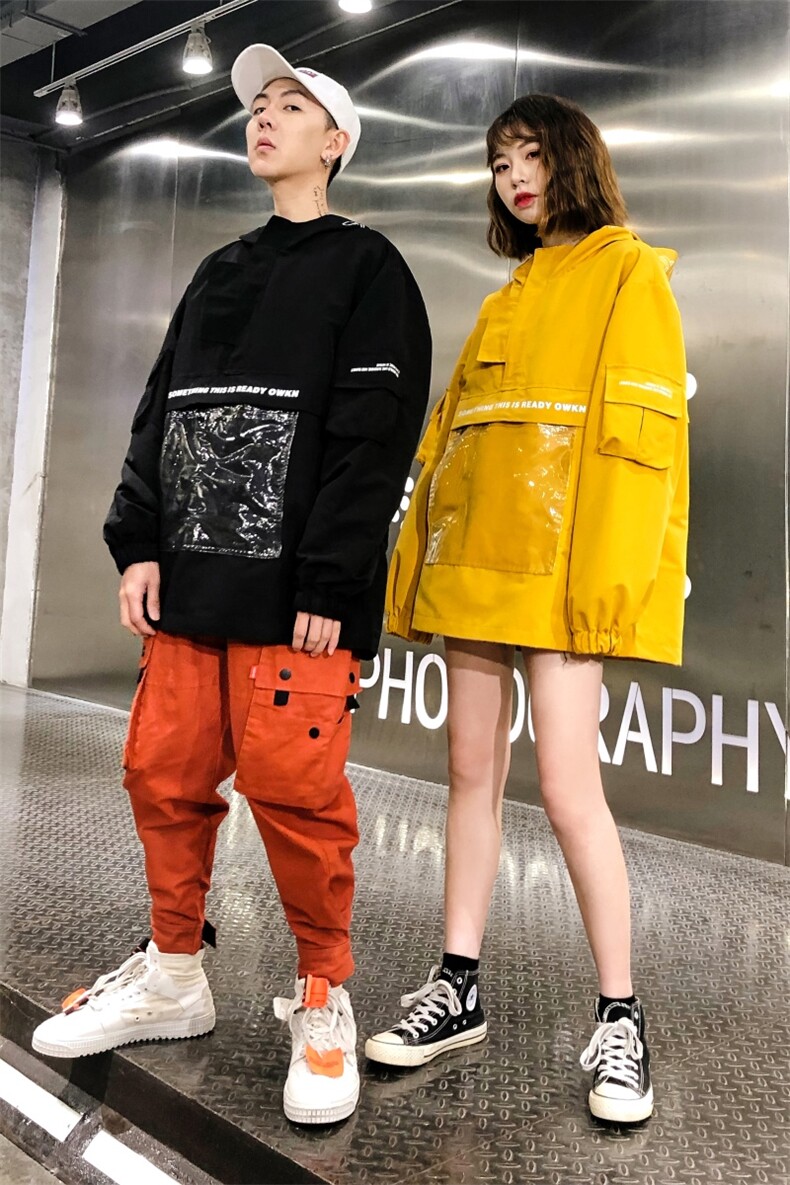 709-JK31-P9020秋款情侣宽松字母印花透明大口袋连帽夹克,男装夹克,星座709