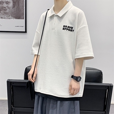 夏季新品学生假两件印花半袖潮时尚翻领T恤短袖1500-P45控价68，男装T恤，电商A441-1