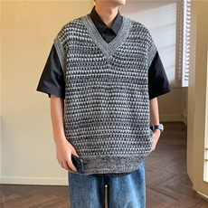 夏季新品设计师自制渐变镂空背心男女宽松美式无袖V领针织马甲薄，男装背心/马甲，星座716-2