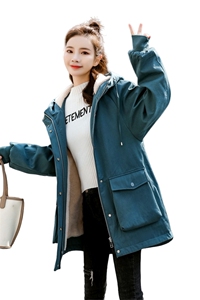 大码加绒加厚胖MM200斤派克服兔绒内里外套中长款棉服图片