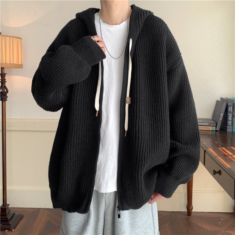 连帽毛衣开衫慵懒风带帽针织衫外套W9588-P80,男装针织衫/毛衣,星座1212