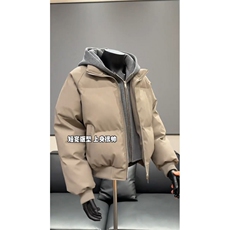 网图美式假两件pu皮短款棉服男款冬季加厚工装棉袄连帽外套特P89，男装皮衣，电商C306-1