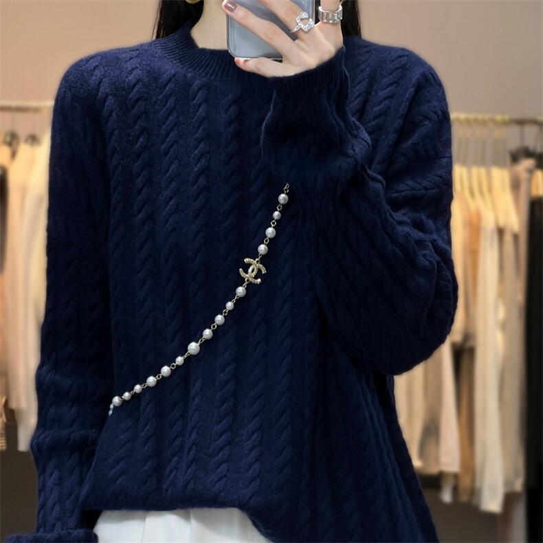 秋冬季新款女百搭显瘦时尚圆领羊毛衫,女装羊毛衫,温贝羊绒
