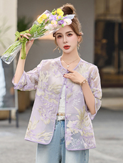 温柔紫色刺绣薄款外套女2025春夏新款漂亮新中式国风防晒开衫上衣，女装短外套，伊仟回