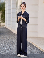 （新款现货）2026春装时尚休闲拉链天丝牛仔阔腿裤套装（两件套），女装套装/套裙，印象茜