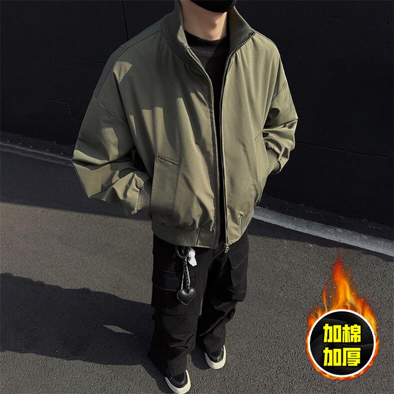 棉衣5W件现货冬季美拉德立领飞行夹克廓形高街棒球服加棉加厚外套，男装夹克，电商A486