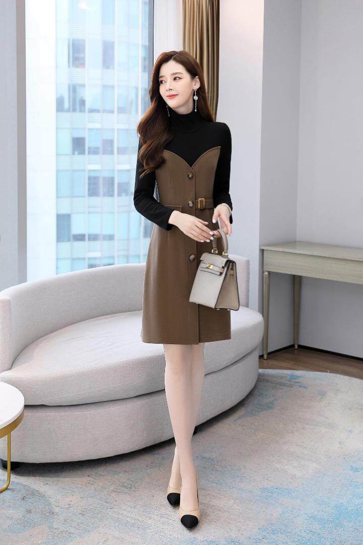 冬季新款现货，加绒针织拉毛呢料连衣裙，女装连衣裙，金典明美