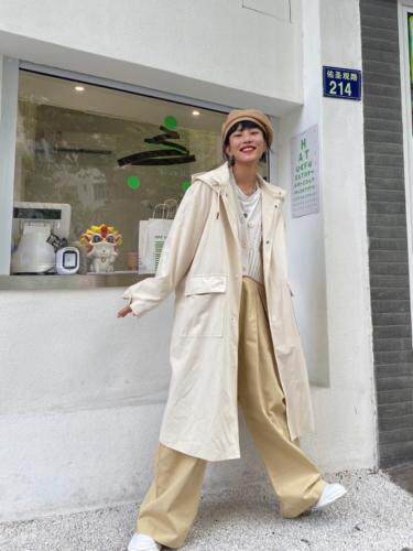 【现货】韩新款休闲连帽风衣，女装风衣，安吉拉