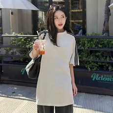 抖音得物品质二开240克宽松纯棉美式潮牌印花三条杠中性风短袖T恤，男装T恤，电商A486