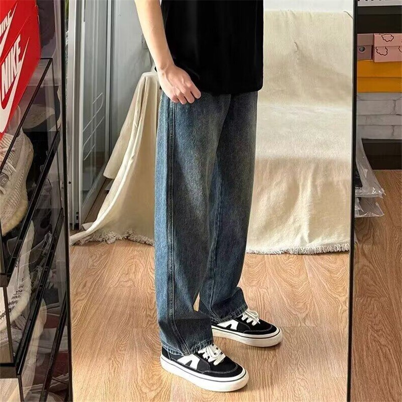 网图现货美式宽松半松紧复古蓝牛仔直筒裤男K1025/特P40,男装牛仔裤,星座205-3