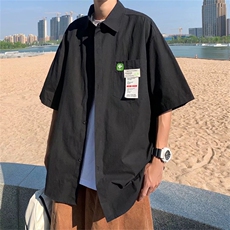 新款薄款短袖外套半袖宽松衬衫夏季潮牌休闲工装衬衫W3210-P32，男装衬衫，星座512-2