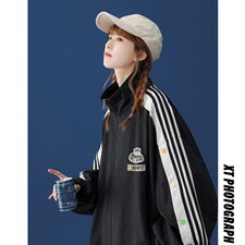 中性秋季百搭袖子拼接彩色宽松夹克情侣棒球服外套 G6251 P65控78图片