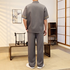 潮风套装男新中式短袖衬衫时尚休闲长裤两件套JZ303-P63，男装T恤，星座310B-3