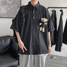 公仔小熊短袖衬衫男女夏季韩版潮流宽松潮牌cleanfit休闲情侣衬衣，男装T恤，星座1210-1