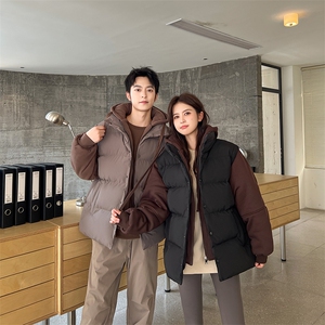 新款假两件棉服男加厚羽绒棉衣情侣款连帽拼色连帽外套M092-P75图片